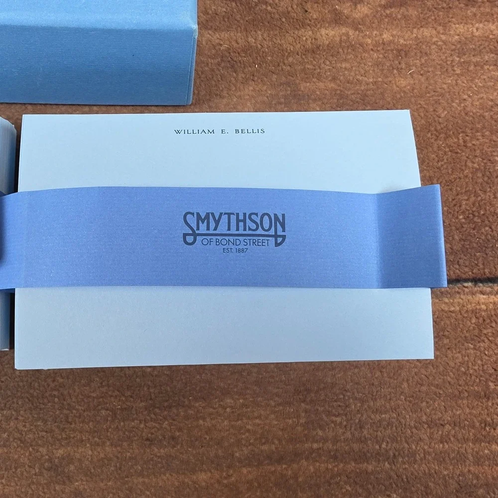 Smythson Note Cards Men OS Blue Like New Personalized William E Bellis Luxury